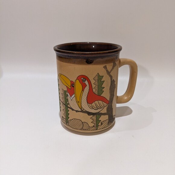 Vintage Northcraft Exotic Birds Parrots Coffee Tea Mug - RARE As Is - Picture 2 of 7